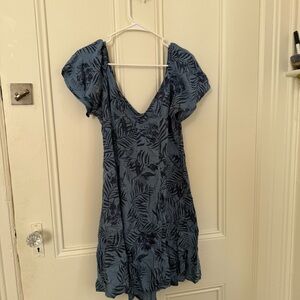 Roxy Blue Floral Leaf Print Mini Dress